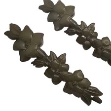 Vtg Barrettes Set of 2 Flowers Olive Green Plastic Hair Clip 80s Boho France