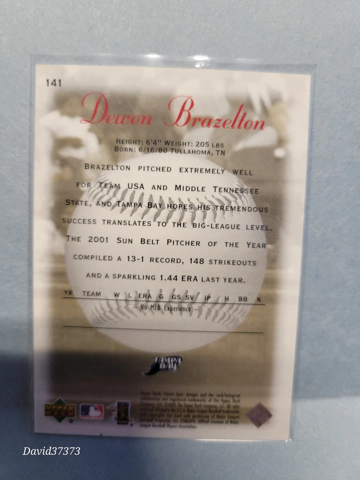2001 Upper Deck Sweet Spot - Sweet Beginnings Dewon Brazelton #141 /1500 (RC) - Image 2 of 2