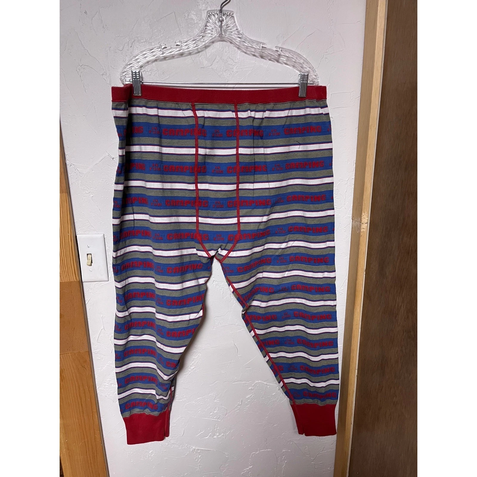 The Great Eddie Bauer Camping Is Fun Striped Pajama Pants Womens XL Red Blue