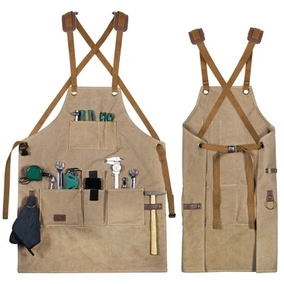 ARCFOX Heavy Duty Canvas Tool Work Shop Apron Woodworking Apron With 9 Pockets For Men