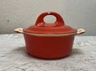 Griswold Red Cream Enameled Cast Iron Covered mini Dutch Oven Casserole Dish#67