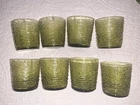 Lot Of 8- 4". Vintage Avocado Green Soreno Anchor Hocking Short Glasses