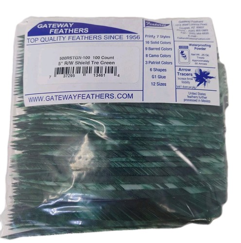 100 Pack Gateway Feathers 5" Right Wing: Shield Camo Tre Green 500RSTGN-100 - Picture 1 of 3