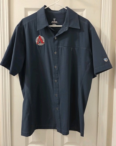 Kuhl Mens Shirt Blue Avery Brewing Boulder Colorado Tufflex Short Sleeve Large L