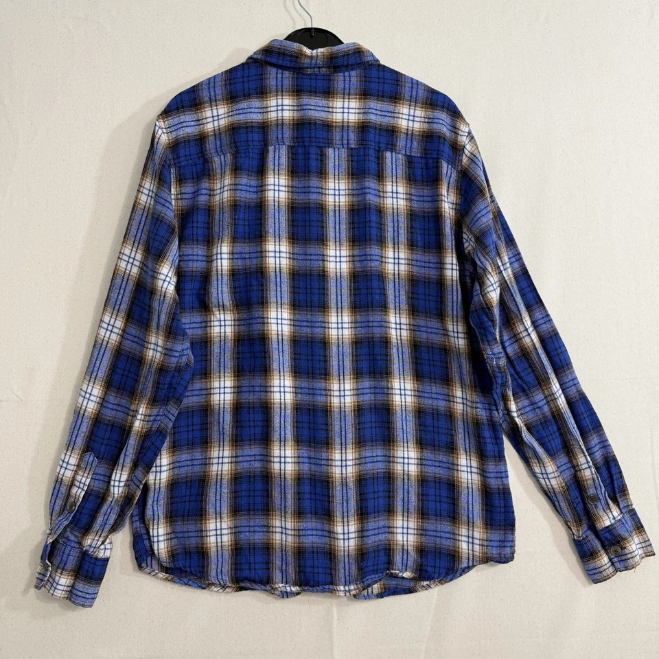 SVRN Sovereign Code Mens Shirt Medium Blue Plaid Flannel Button Up - Image 2 of 4