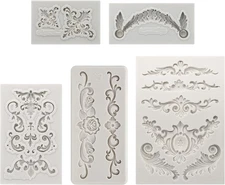 5PCS Polymer Clay Mold, Clay Mold Fondant Mold 3D Baroque Iod-Mold Silicone for
