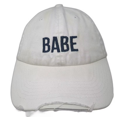 White Blue Embroidered Babe Baseball Cap Distressed Brim Adjustable OS Hat