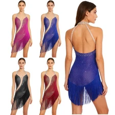 Womens Leotard Salsa Dress Bodysuit Jumpsuit Cha-cha Rhinestone Lyrical Latin