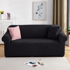 Velvet Stretch Armchair Sofa Cover 1 Seater Slipcover Protector Black
