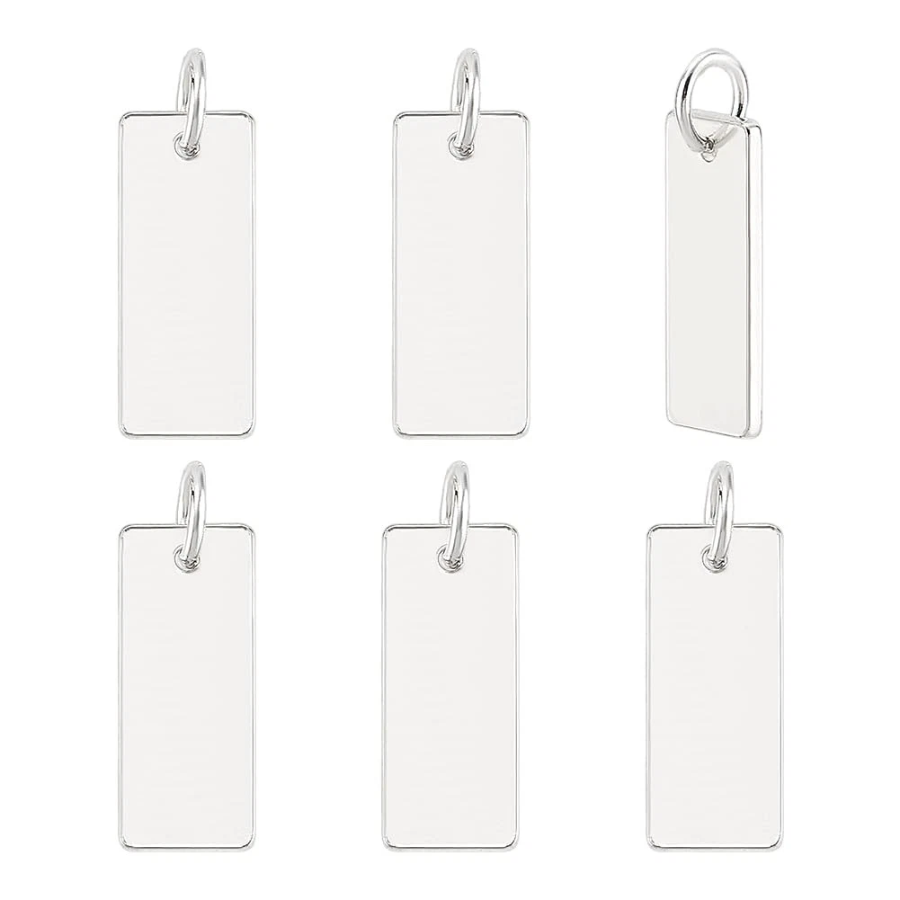 6pcs Blank Stamping Charms 925 Sterling Silver Small Rectangle Tags Pendants ...
