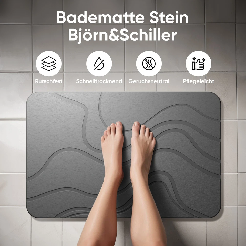 Björn&Schiller Badematte Stein Schnelltrocknend Kieselgur 60x39 cm Dunkelgrau - Bild 3 von 4