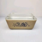 VTG PYREX 502-C Beige Blue Rectangle Glass Dish with Lid Original