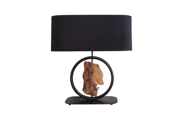 Tischlampe Holz Stoff Schwarz E27 58 Cm Blendarm Schlafzimmer Leuchte Nachttisch-image