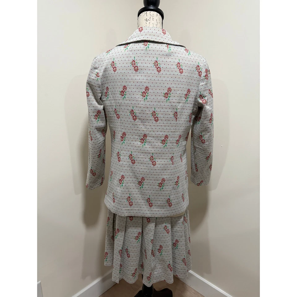 Conjunto de 2 piezas vintage de vestido y chaqueta con cintura caída estampado floral de poliéster Foto 3 de 4