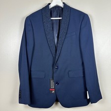 J. Ferrar Men's 38S Tuxedo Jacket Navy Blue Paisley Shawl Lapel Slim Fit NEW