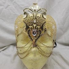 Mask Venetian Beistle Egyptian Chain Laser Cut Filigree Metal Masquerade Gold