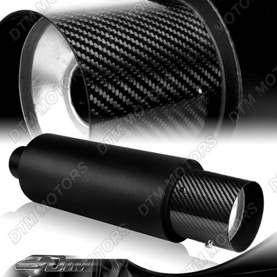 JDM 4'' N1 Carbon Fiber Tip Black Stainless Steel Muffler W/ 2.5'' Inlet +Silencer