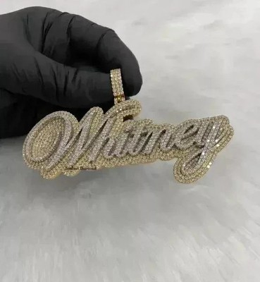 3.30Ct Round Cut Real Moissanite Customize Name Pendant 14K Two Tone Gold Plated