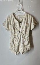 Zara Girls Beige Short Sleeve Pockets Button Front One-Piece Romper Size 10
