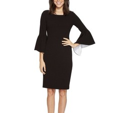Calvin Klein Black 3/4 White Contrast Bell Sleeve Stretch Crepe Sheath Dress 4