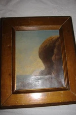 OLD PAINTING SEASCAPE WITH ROCKS OLD RARE UNSIGNED 