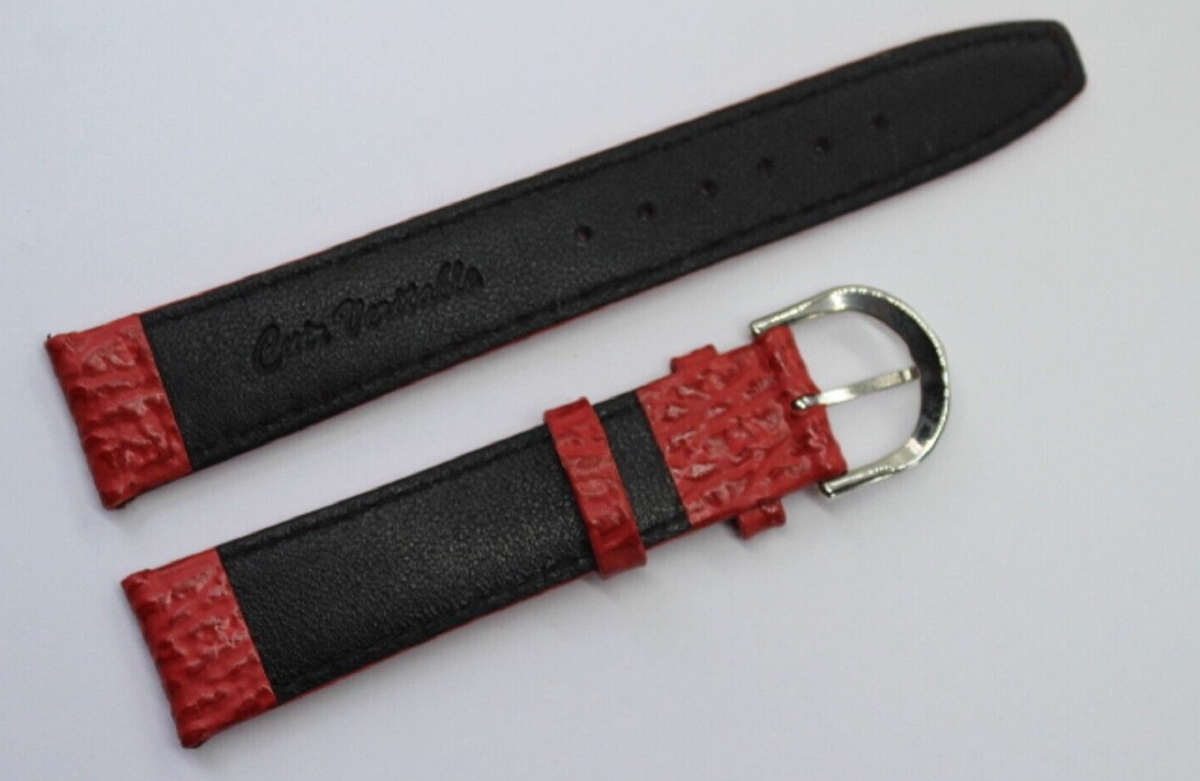 Bracelet Montre Cuir Véritable Grain Requin - Largeur 18 Mm - Bordeaux - Neuf