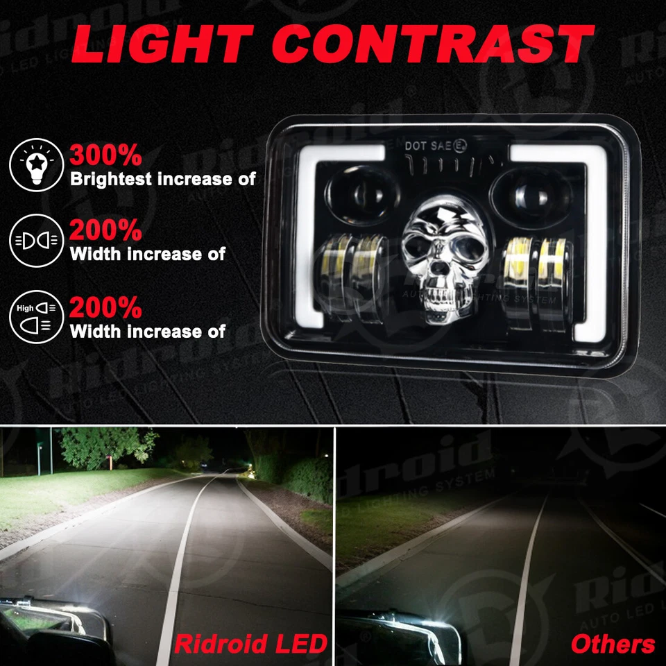 4pcs 4x6“” LED Headlights RGB Hi/Lo Beam For Toyota Land Cruiser 1988 1989 1990 - image 2 of 4