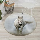 3D White Horse C59 Animal Non Slip Rug Mat Round Elegant Carpet Wendy