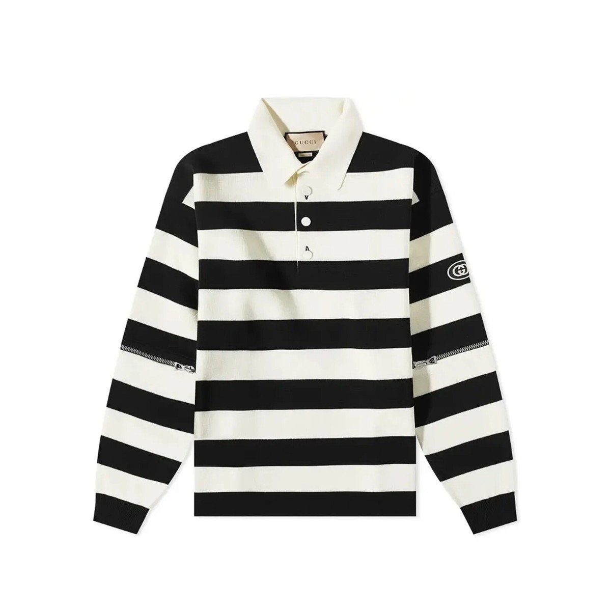 Gucci ラガーシャツ Authentic Men's Gucci Black White Striped GG Polo Rugby Shirt