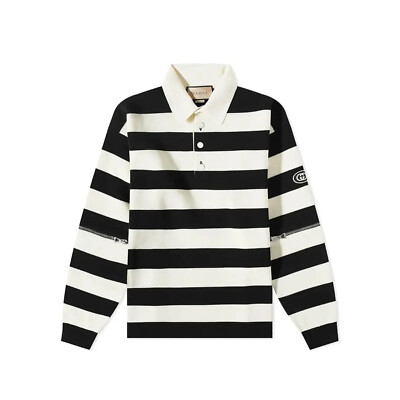 Gucci ラガーシャツ Authentic Men's Gucci Black White Striped GG Polo Rugby Shirt