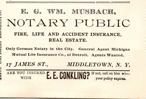 1900 E G WM MUSBACH Notary Public Fire Life Insurance Real Estate MIDDLETOWN NY