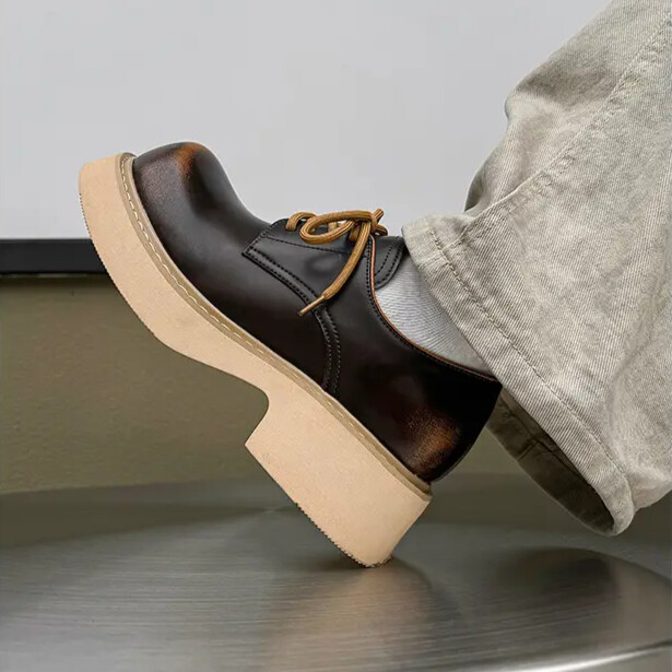 SAOLA Scarpe derby stringate uomo retrò western abito formale suola spessa plateau tacco tg