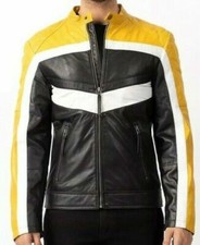 Multicolored Leather Jacket For Mens Motorcycle Biker Genuine Lambskin Jacket MJ