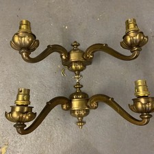 Pair of Antique Vintage Brass Bronze Wall Lights Sconces