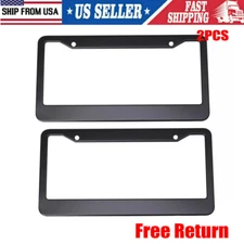 2X Black License Plate Frame Tag Cover Metal Stainless Front Back Universal