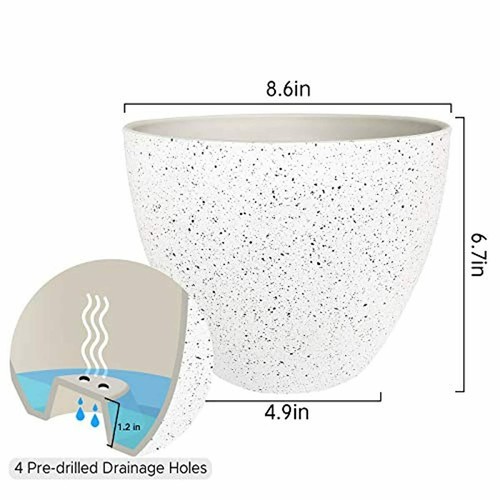 Flower Pots Outdoor Indoor Garden Planter Containers White (8.6 Inches, 1 Pack) - Picture 6 of 7