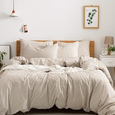 JELLYMONI 100 Natural Cotton 3pcs Striped Duvet Cover Sets,White with Khaki ...