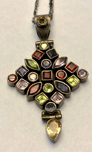 Vintage marked made Italy 925 silver and multi gemstone necklace 20" - Picture 4 of 14
