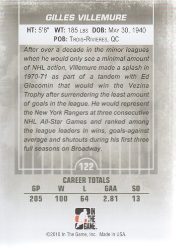 2009-10 ITG Between The Pipes Hockey #122 Gilles Villemure - Picture 2 of 2