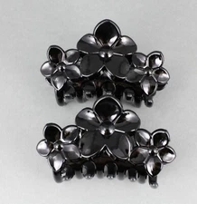 Black hair clips plumeria flower barrette jaw claw clamp set of 2 Small