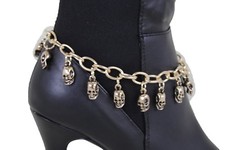 Women Western Boot Bracelet Gold Metal Chain Shoe Bling Mini Skull Charms Gothic