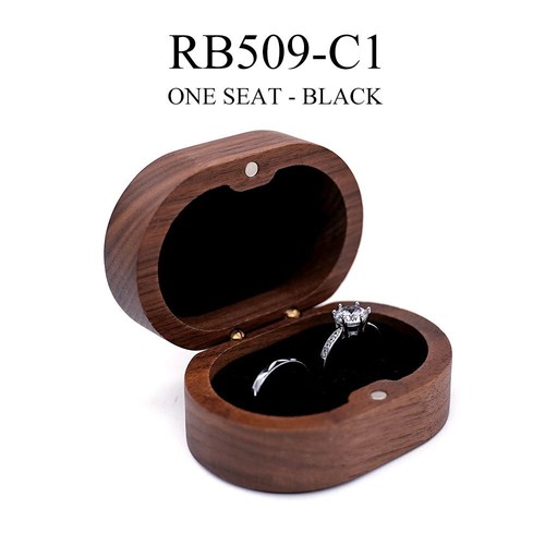 Caja de anillos de madera estuches de transporte exhibición de joyas boda compromiso soporte personalizado - Imagen 15 de 19