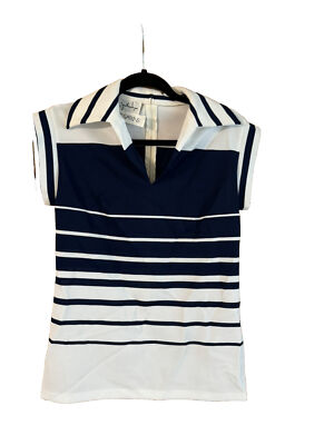 vintage jonathan logan ROOS ATKINSON BLUE WHITE STRIPED COLLAR SHIRT XXS NWOT