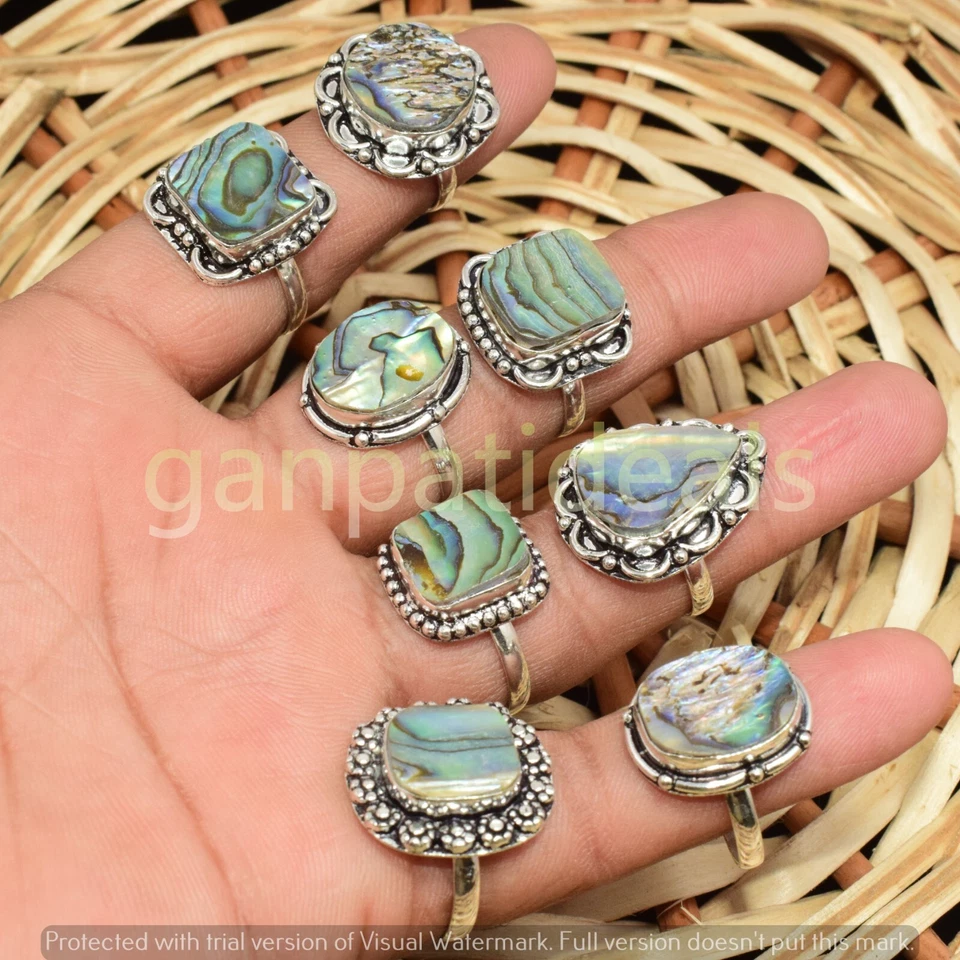 Lote de 1000 piezas de anillos de piedras preciosas concha de abulón lotes al por mayor enchapados en plata 925 lotes Foto 3 de 4