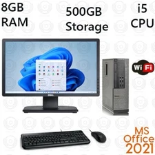 Windows 11 Dell i5 8GB RAM 500GB 20" LCD WiFi Desktop Computer PC Office 2021