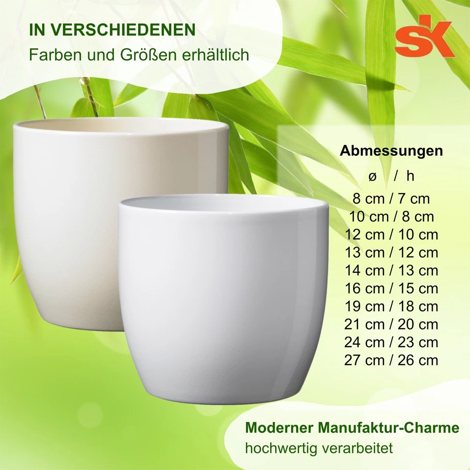 Übertopf Basel aus Keramik in vielen Größen in Weiß & Vanilla - Made in Germany - Bild 2 von 3