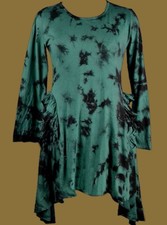 Gothic Victorian Psy Pagan Kleid Tunika Longshirt Ruffle schwarz grün lila 40 42