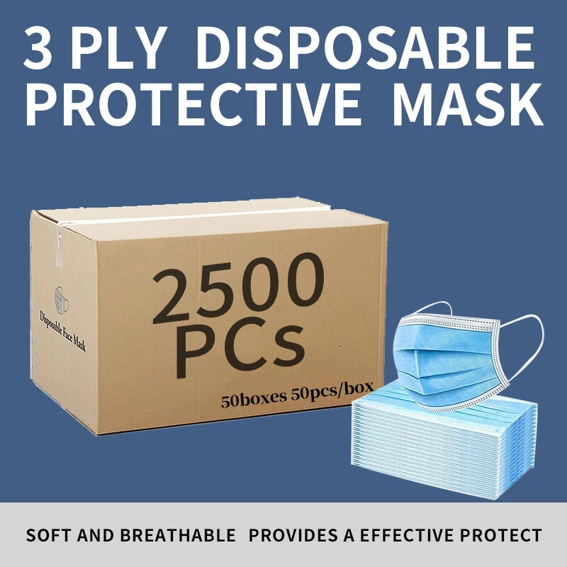 1 Case 2500Pcs 3 Ply Disposable Face Mask Non-Medical Surgical Face Mouth Cover