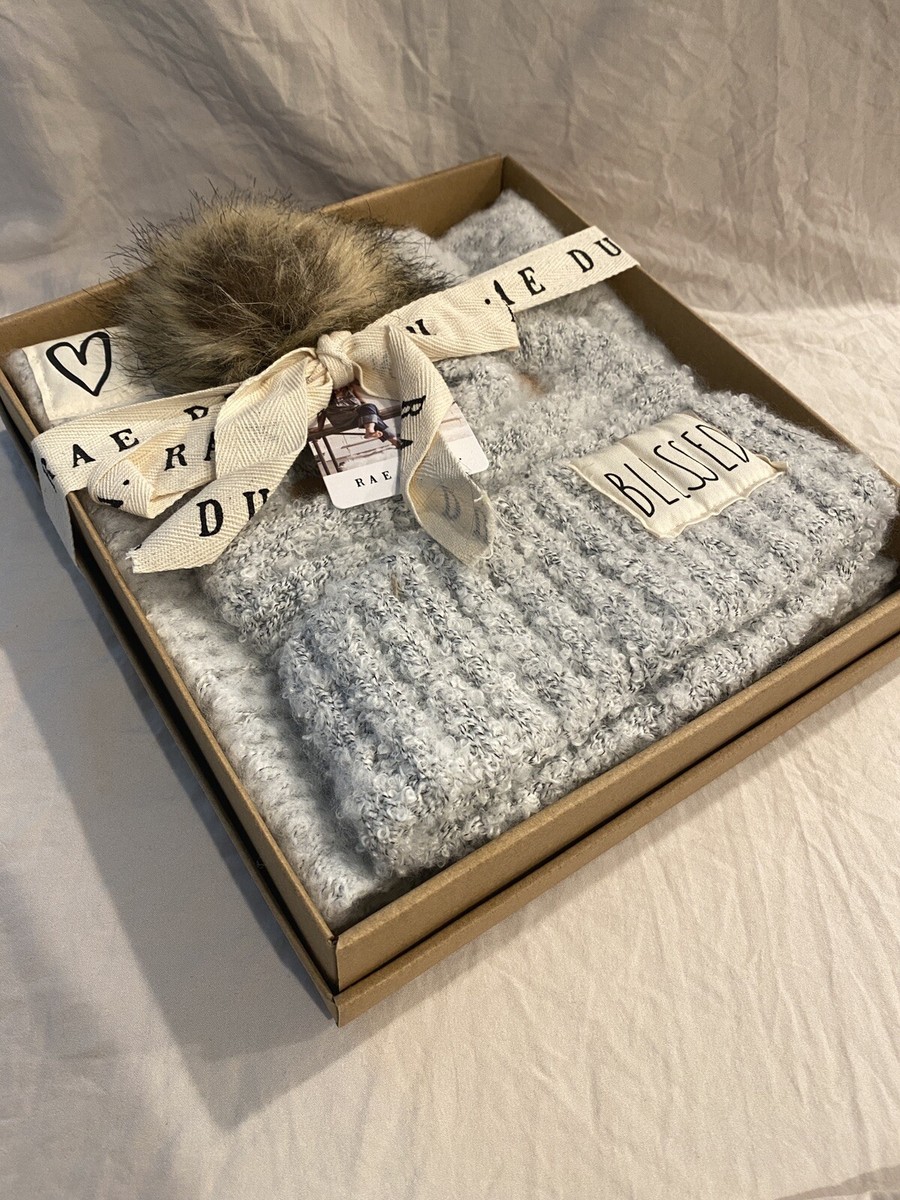 Rae Dunn Matching Hat & Scarf Set “Blessed” In Gray | eBay display picture 3