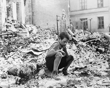 Polish kid in Warsaw Ruins German Bombing 8"x 10" World War II WW2 Photo 535